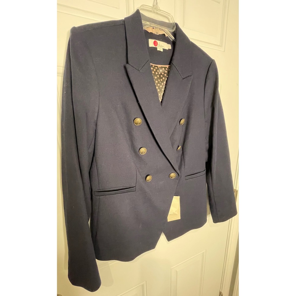 Boden Women's Size 10 Navy Blue Double Breasted Crest Button Blazer NWT - Picture 3 of 12